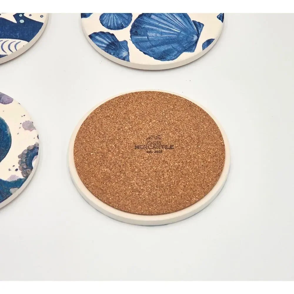 Blue Coastal Watercolor Ceramic Coaster Set – Ocean Art Tiles (Set of 4)